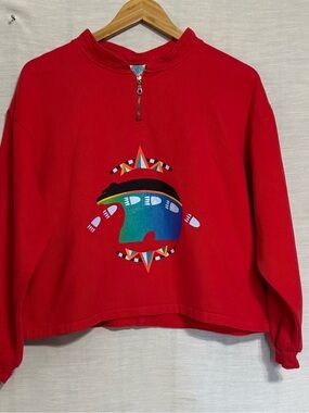 Vintage Wek The World Southwest Rainbow Bear Quarter Zip Sweatshirt S